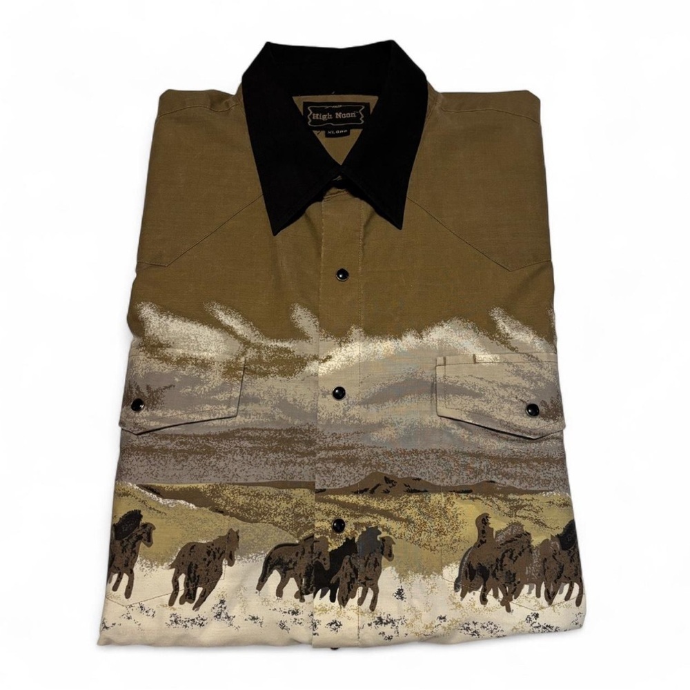Vintage Western Cowboy Shirt XL Horse Print Rodeo Aesthetic Y2K Country Grunge - Picture 3 of 7